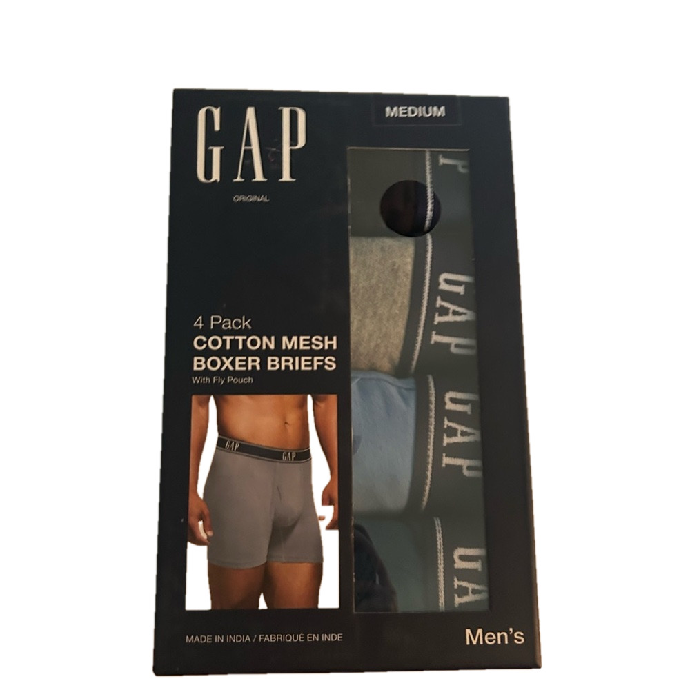 Gaps Men’s 4 Pack Cotton Mesh Boxer Briefs Medium Blue Black Gray New In Box